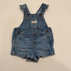 9 month OshKosh B'gosh Denim Baby Shorts Overalls with strawberry strawberries